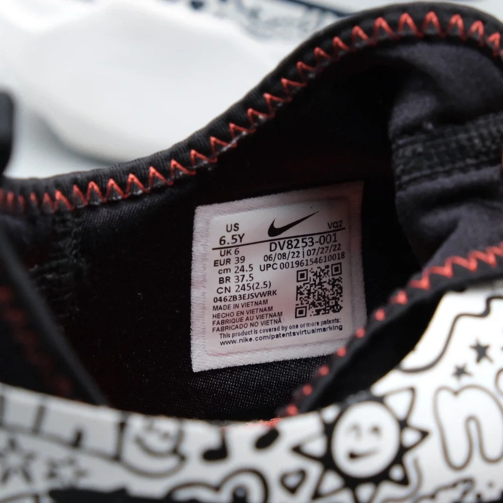 Nike Flex Plus 2 Black White Volt Doodle DV8253-001 6.5Y Women 8 Sneaker